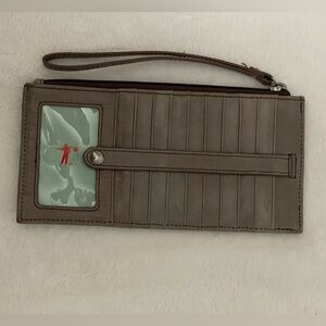 HOBO INTERNATIONAL KIMI LEATHER WALLET WRISTLET SLIM CREDIT CARD CASE NEW GRAY